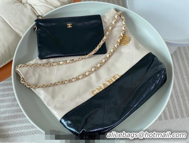 Buy Discount Chanel 22 Shiny Calfskin Patchwork Small Shopping Bag AS3260 Nude/Black 2024