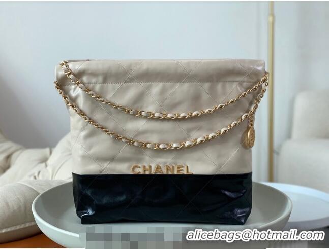 Buy Discount Chanel 22 Shiny Calfskin Patchwork Small Shopping Bag AS3260 Nude/Black 2024