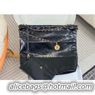 Free Shipping Chanel 22 Shiny Calfskin & Patent Patchwork Shopping Bag AS3261 Black 2024