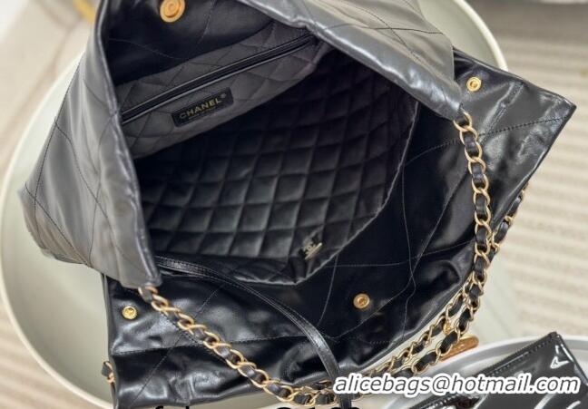 Free Shipping Chanel 22 Shiny Calfskin & Patent Patchwork Shopping Bag AS3261 Black 2024