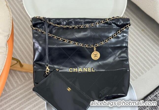 Free Shipping Chanel 22 Shiny Calfskin & Patent Patchwork Shopping Bag AS3261 Black 2024