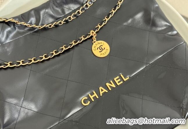 Free Shipping Chanel 22 Shiny Calfskin & Patent Patchwork Shopping Bag AS3261 Black 2024