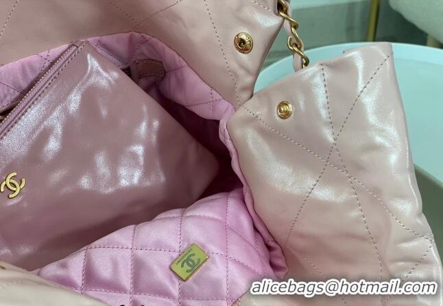 Top Quality Chanel 22 Shiny Calfskin Patchwork Shopping Bag AS3261 Light Pink/Purple 2024