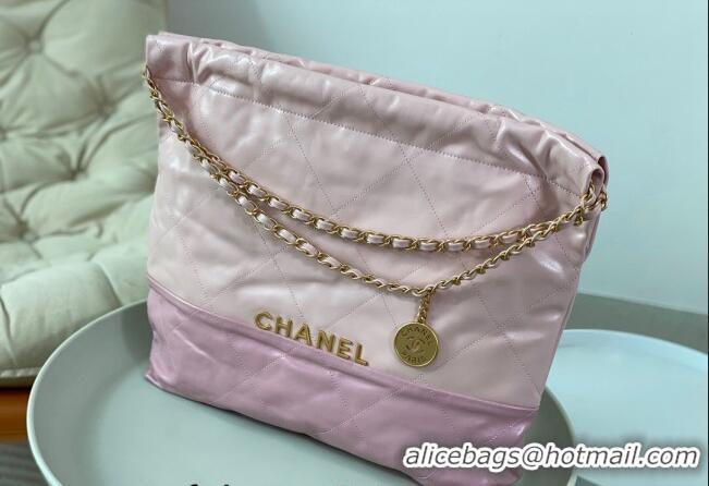 Top Quality Chanel 22 Shiny Calfskin Patchwork Shopping Bag AS3261 Light Pink/Purple 2024