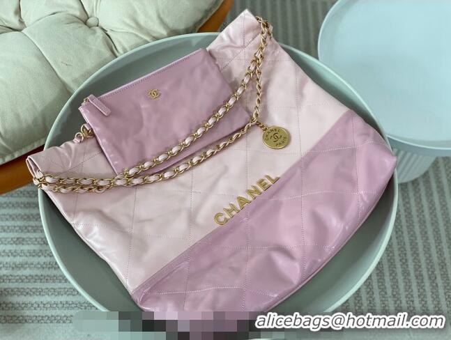 Top Quality Chanel 22 Shiny Calfskin Patchwork Shopping Bag AS3261 Light Pink/Purple 2024