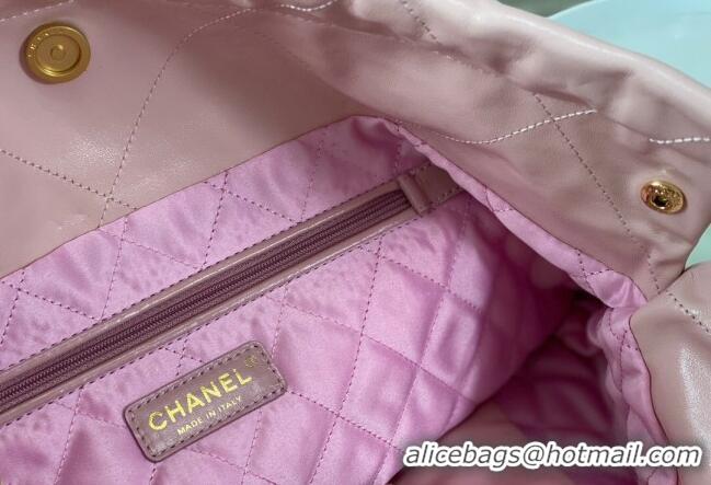 Top Quality Chanel 22 Shiny Calfskin Patchwork Shopping Bag AS3261 Light Pink/Purple 2024