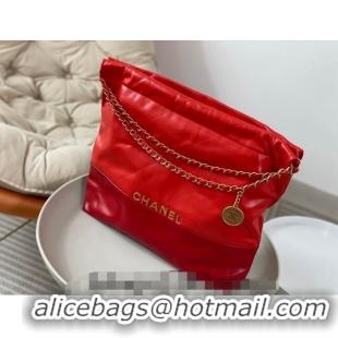 Shop Grade Chanel 22 Shiny Calfskin Patchwork Shopping Bag AS3261 Red 2024