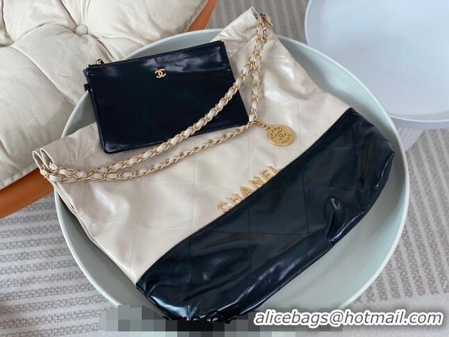 Promotional Chanel 22 Shiny Calfskin Patchwork Shopping Bag AS3261 Nude/Black 2024