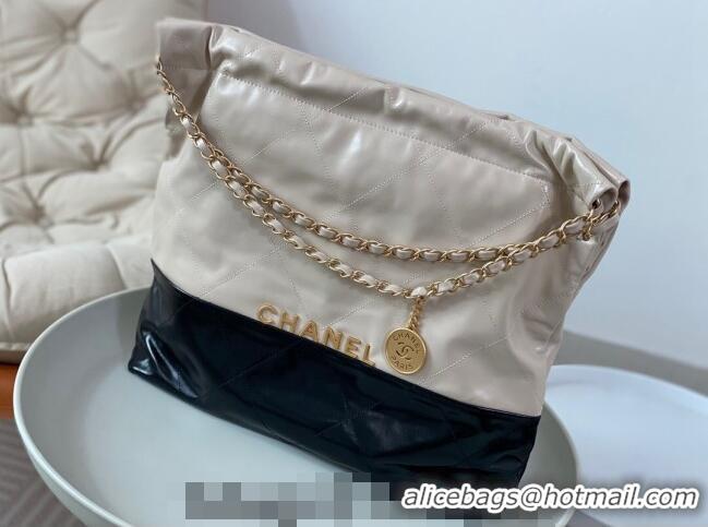 Promotional Chanel 22 Shiny Calfskin Patchwork Shopping Bag AS3261 Nude/Black 2024