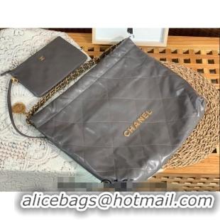 Best Price Chanel 22 Shiny Calfskin Leather Shopping Bag AS3261 Grey 2024