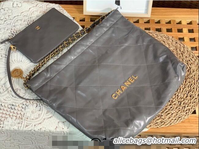 Best Price Chanel 22 Shiny Calfskin Leather Shopping Bag AS3261 Grey 2024