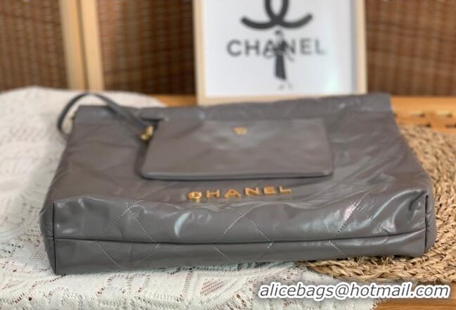 Best Price Chanel 22 Shiny Calfskin Leather Shopping Bag AS3261 Grey 2024