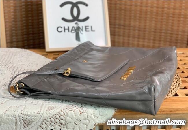 Best Price Chanel 22 Shiny Calfskin Leather Shopping Bag AS3261 Grey 2024