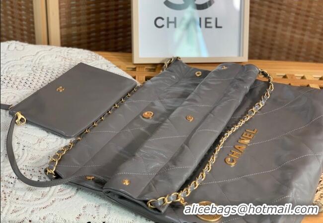 Best Price Chanel 22 Shiny Calfskin Leather Shopping Bag AS3261 Grey 2024