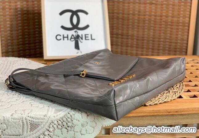 Best Price Chanel 22 Shiny Calfskin Leather Shopping Bag AS3261 Grey 2024