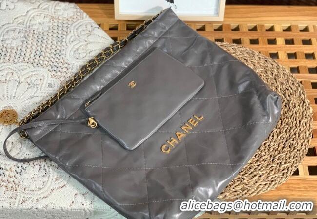 Best Price Chanel 22 Shiny Calfskin Leather Shopping Bag AS3261 Grey 2024