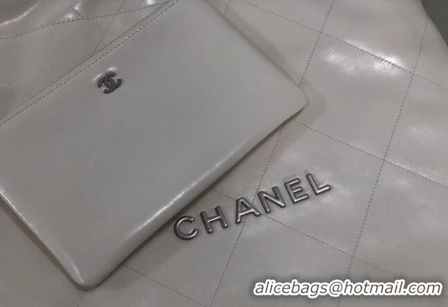 Reasonable Price Chanel 22 Shiny Calfskin Leather Shopping Bag AS3261 White/Aged Silver 2024