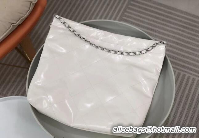 Reasonable Price Chanel 22 Shiny Calfskin Leather Shopping Bag AS3261 White/Aged Silver 2024