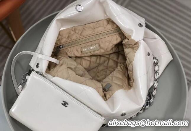 Reasonable Price Chanel 22 Shiny Calfskin Leather Shopping Bag AS3261 White/Aged Silver 2024