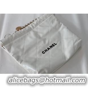 Affordable Price Chanel 22 Shiny Calfskin Leather Shopping Bag AS3261 White/Black 2024