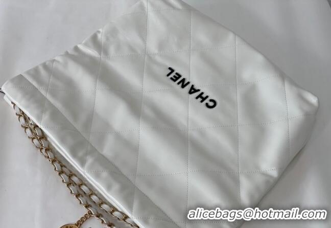 Affordable Price Chanel 22 Shiny Calfskin Leather Shopping Bag AS3261 White/Black 2024