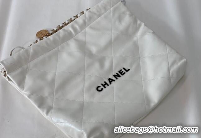 Affordable Price Chanel 22 Shiny Calfskin Leather Shopping Bag AS3261 White/Black 2024