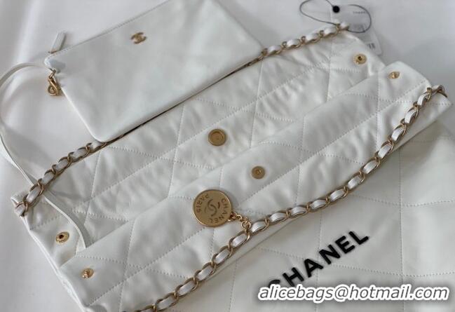 Affordable Price Chanel 22 Shiny Calfskin Leather Shopping Bag AS3261 White/Black 2024