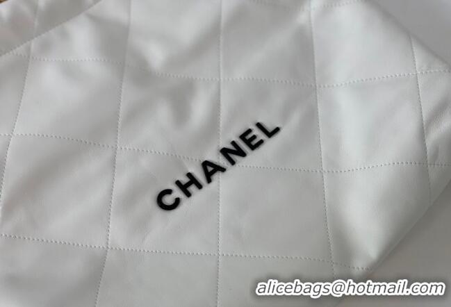 Affordable Price Chanel 22 Shiny Calfskin Leather Shopping Bag AS3261 White/Black 2024