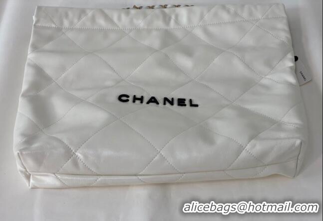 Affordable Price Chanel 22 Shiny Calfskin Leather Shopping Bag AS3261 White/Black 2024