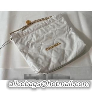 Low Cost Chanel 22 Shiny Calfskin Leather Shopping Bag AS3261 White/Aged Gold 2024