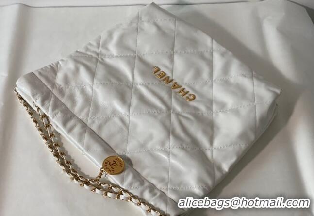 Low Cost Chanel 22 Shiny Calfskin Leather Shopping Bag AS3261 White/Aged Gold 2024