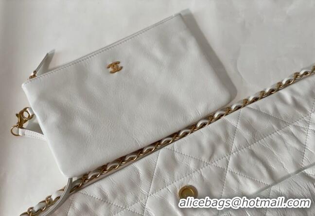 Low Cost Chanel 22 Shiny Calfskin Leather Shopping Bag AS3261 White/Aged Gold 2024