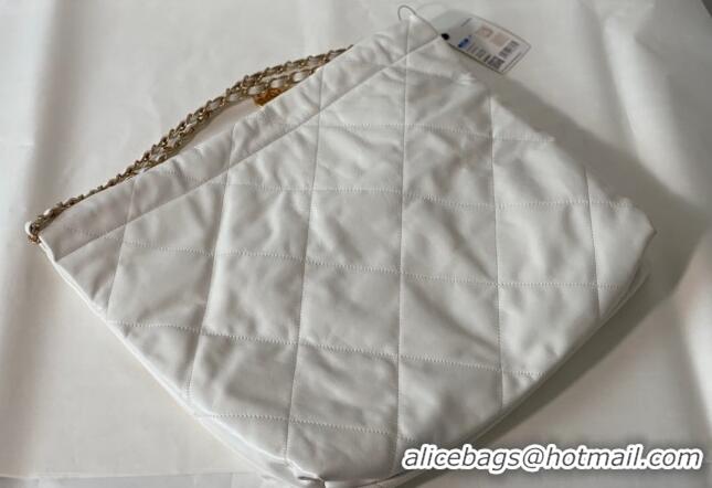 Low Cost Chanel 22 Shiny Calfskin Leather Shopping Bag AS3261 White/Aged Gold 2024