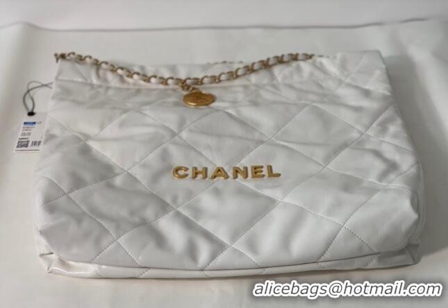 Low Cost Chanel 22 Shiny Calfskin Leather Shopping Bag AS3261 White/Aged Gold 2024