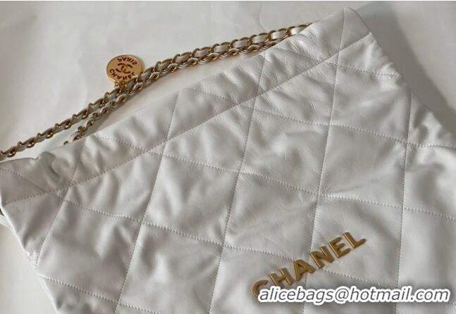 Low Cost Chanel 22 Shiny Calfskin Leather Shopping Bag AS3261 White/Aged Gold 2024