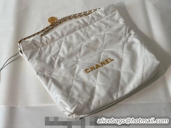 Low Cost Chanel 22 Shiny Calfskin Leather Shopping Bag AS3261 White/Aged Gold 2024