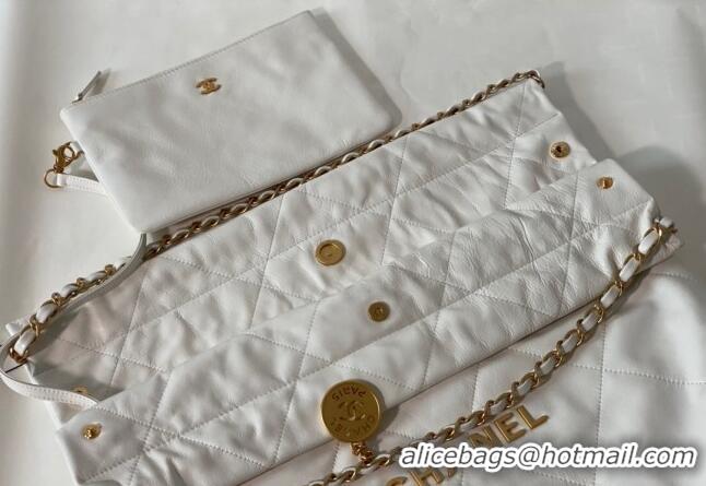 Low Cost Chanel 22 Shiny Calfskin Leather Shopping Bag AS3261 White/Aged Gold 2024