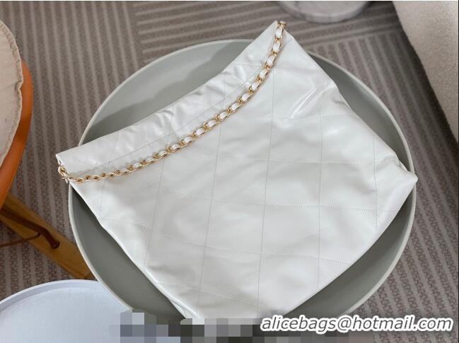 Famous Brand Chanel 22 Matte Calfskin Leather Shopping Bag AS3261 White/Aged Gold 2024