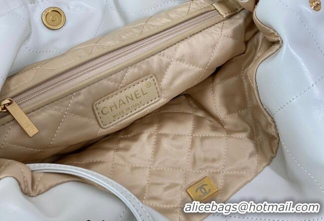 Famous Brand Chanel 22 Matte Calfskin Leather Shopping Bag AS3261 White/Aged Gold 2024