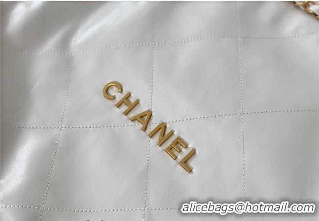 Famous Brand Chanel 22 Matte Calfskin Leather Shopping Bag AS3261 White/Aged Gold 2024