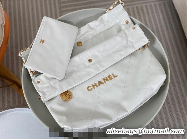 Famous Brand Chanel 22 Matte Calfskin Leather Shopping Bag AS3261 White/Aged Gold 2024