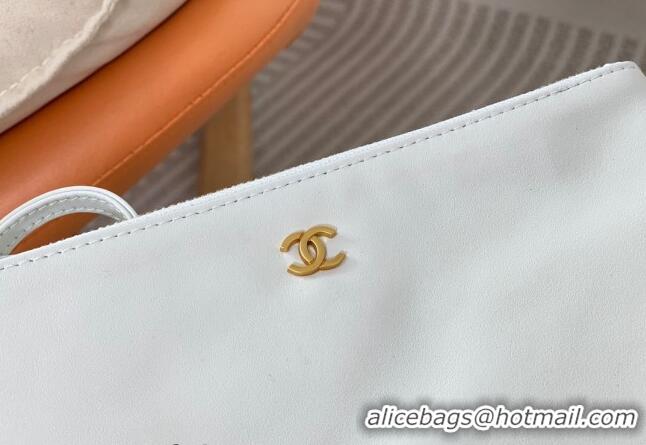 Famous Brand Chanel 22 Matte Calfskin Leather Shopping Bag AS3261 White/Aged Gold 2024