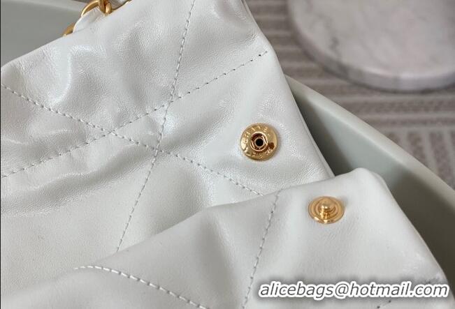 Famous Brand Chanel 22 Matte Calfskin Leather Shopping Bag AS3261 White/Aged Gold 2024