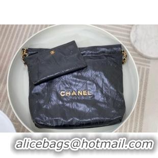 Promotional Chanel 22 Crinkled Calfskin Small Shopping Bag AS3260 Black/Gold 2024