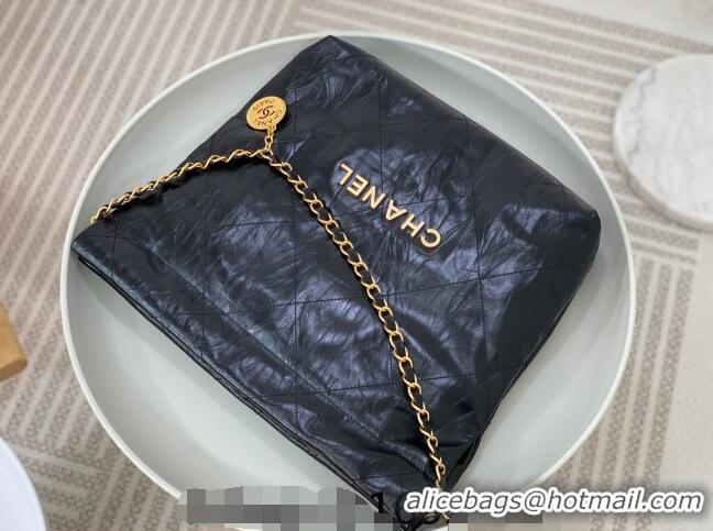 Promotional Chanel 22 Crinkled Calfskin Small Shopping Bag AS3260 Black/Gold 2024