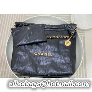 Top Quality Chanel 22 Crinkled Calfskin Shopping Bag AS3261 Black/Gold 2024