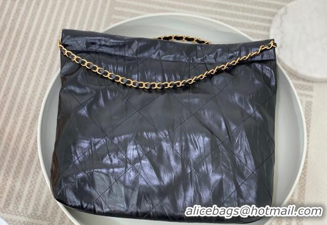 Top Quality Chanel 22 Crinkled Calfskin Shopping Bag AS3261 Black/Gold 2024