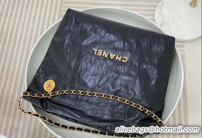 Top Quality Chanel 22 Crinkled Calfskin Shopping Bag AS3261 Black/Gold 2024