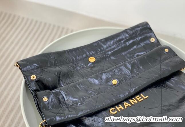 Top Quality Chanel 22 Crinkled Calfskin Shopping Bag AS3261 Black/Gold 2024