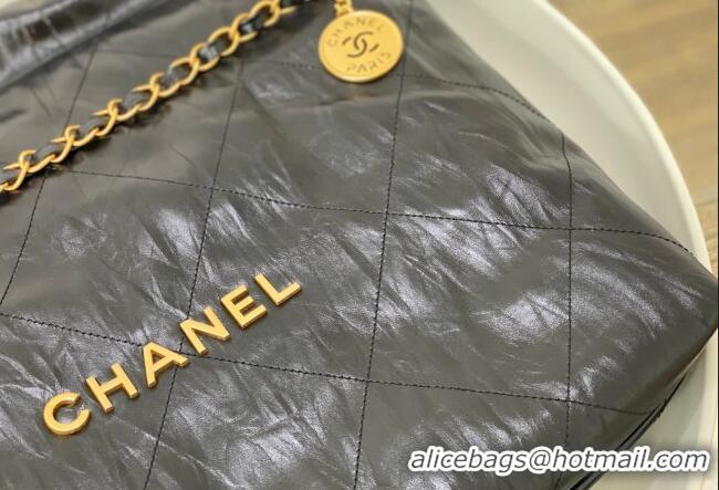 Top Quality Chanel 22 Crinkled Calfskin Shopping Bag AS3261 Black/Gold 2024